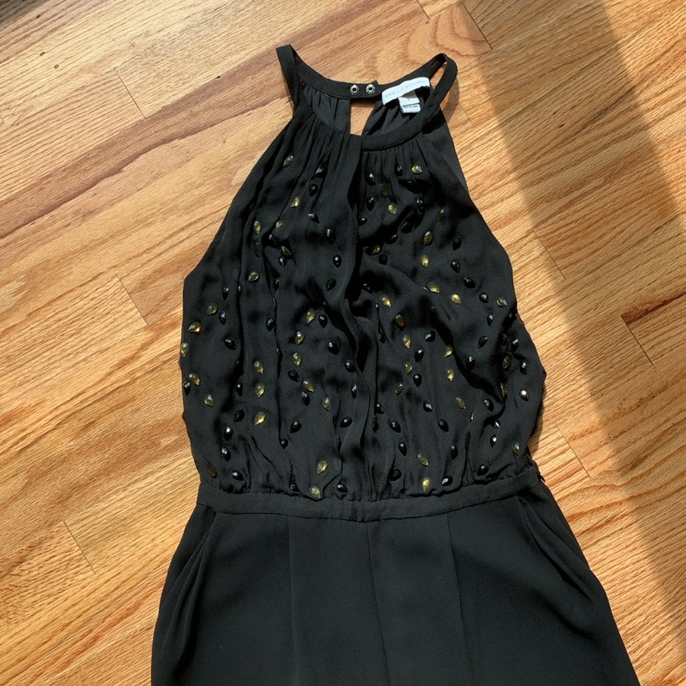 Diane Von Furstenburg Black Sequin Halter Jumpsuit 0